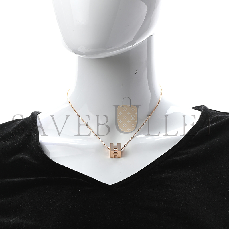 HERMÈS ROSE GOLD LACQUERED CAGE D'H NECKLACE MARRON GLACE 